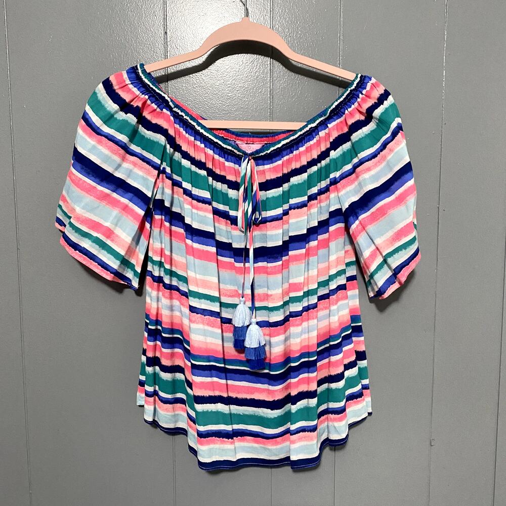 Lilly Pulitzer Multi Sandy Shell Stripe Print Sain Off The Shoulder Top S